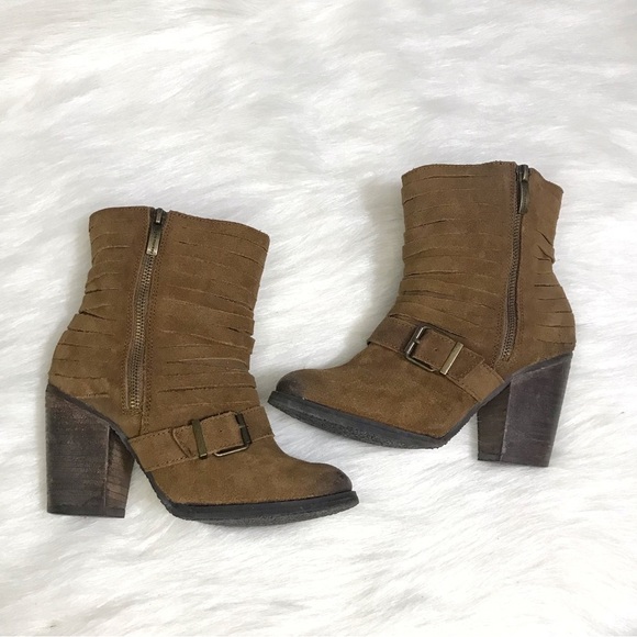 naughty monkey Shoes - Naughty Monkey Brown Suede Boho Block Heel Boots Size 7.5